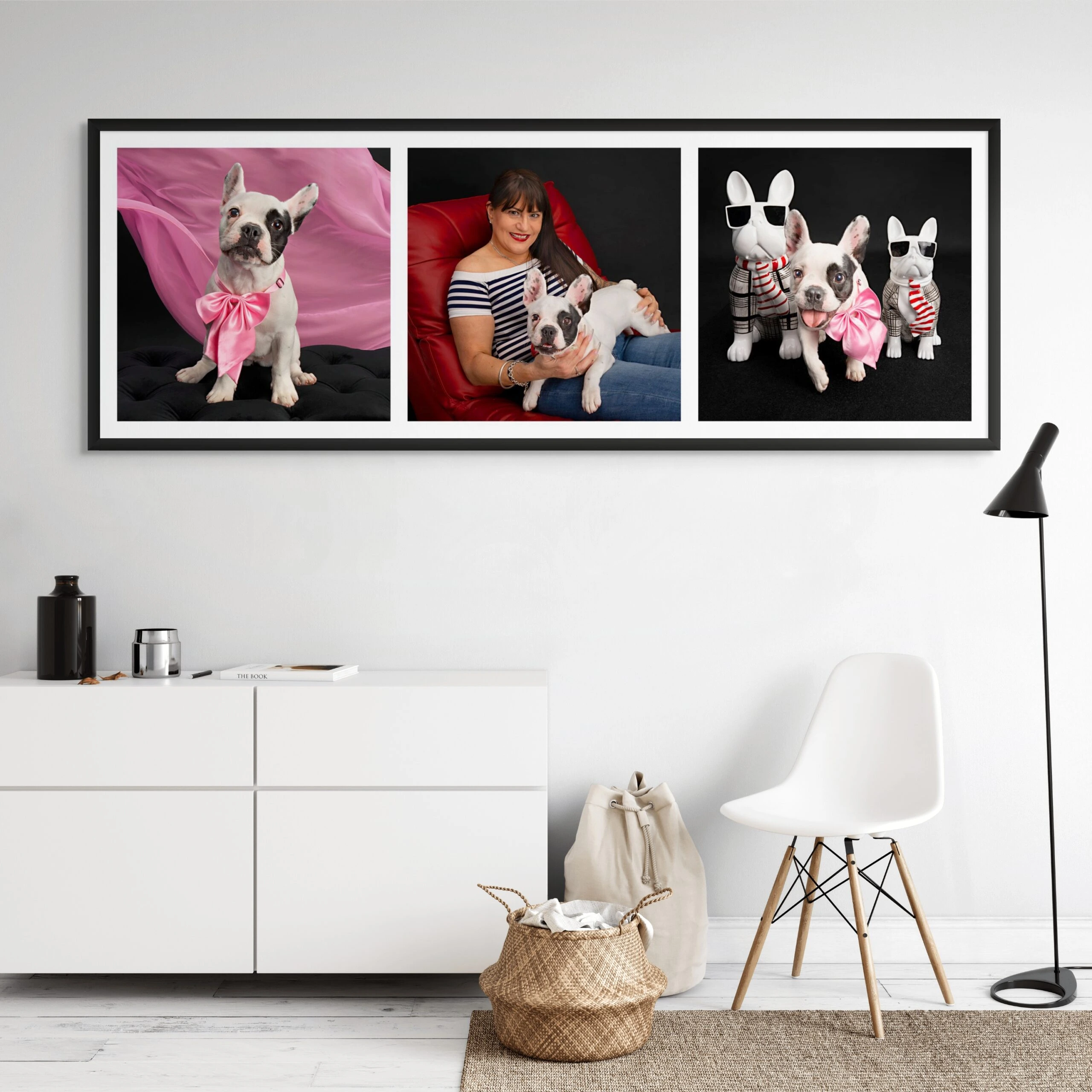lucy happy paws studio Wall decor with portraits from a professional photo shoot with a dog and its owner